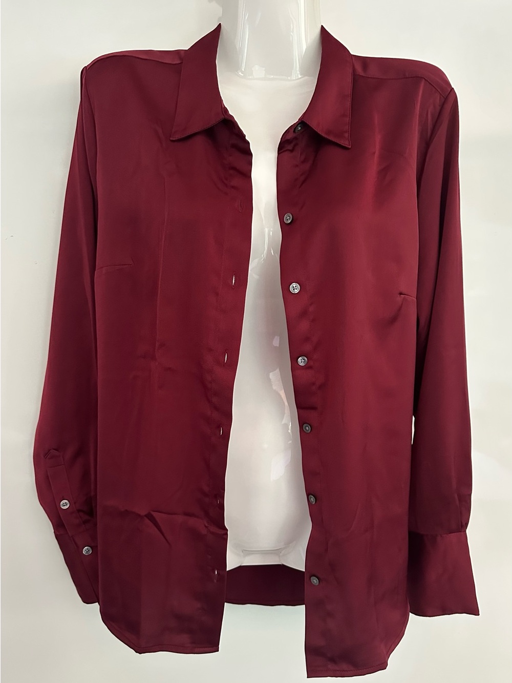 Banana Republic Women’s Long Sleeve Satin Button-Down Shirt - Burgundy